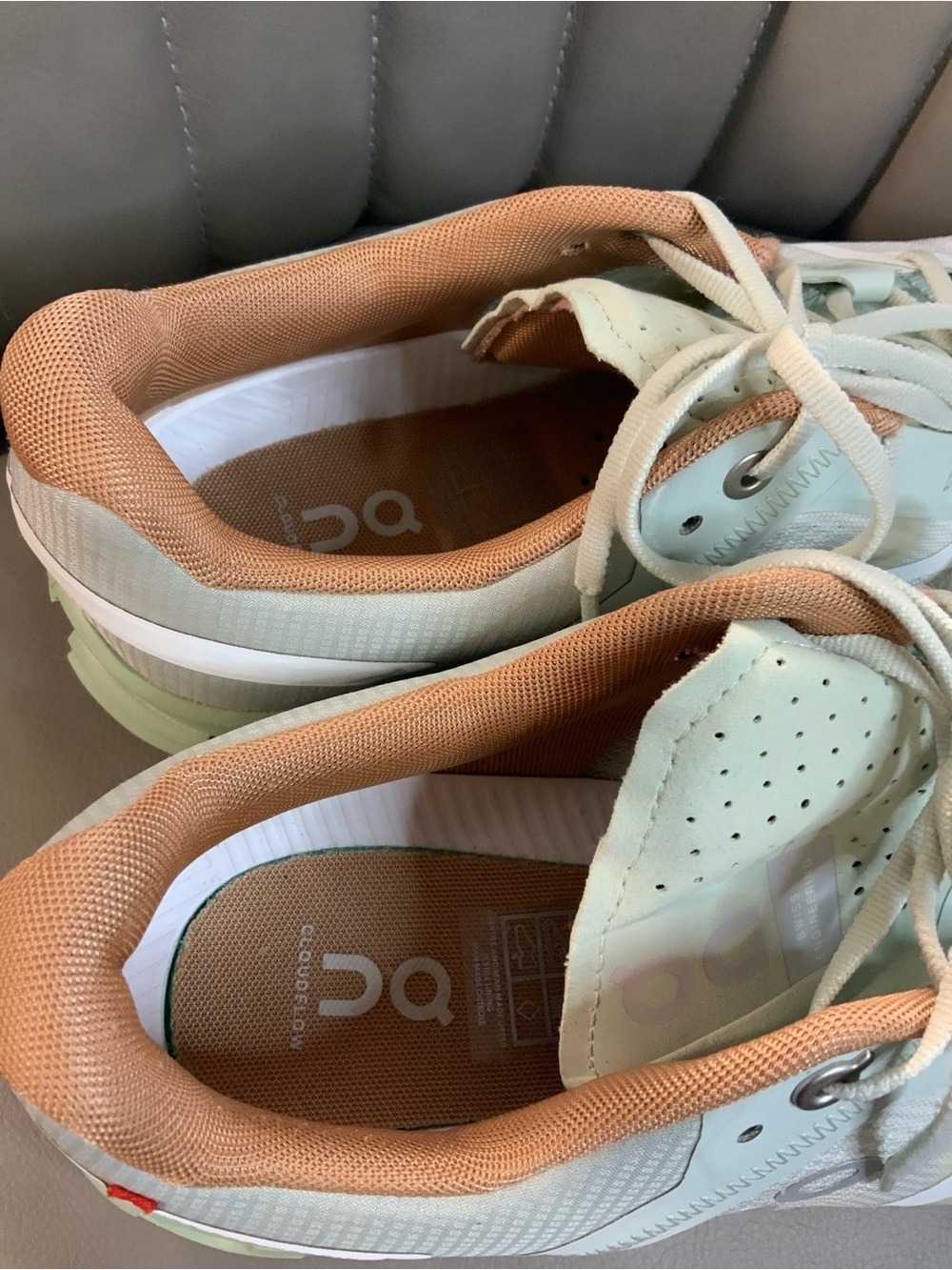 On Running Women's Mint Green Athletic Sneakers with Peach Accents - Picture 4 of 5